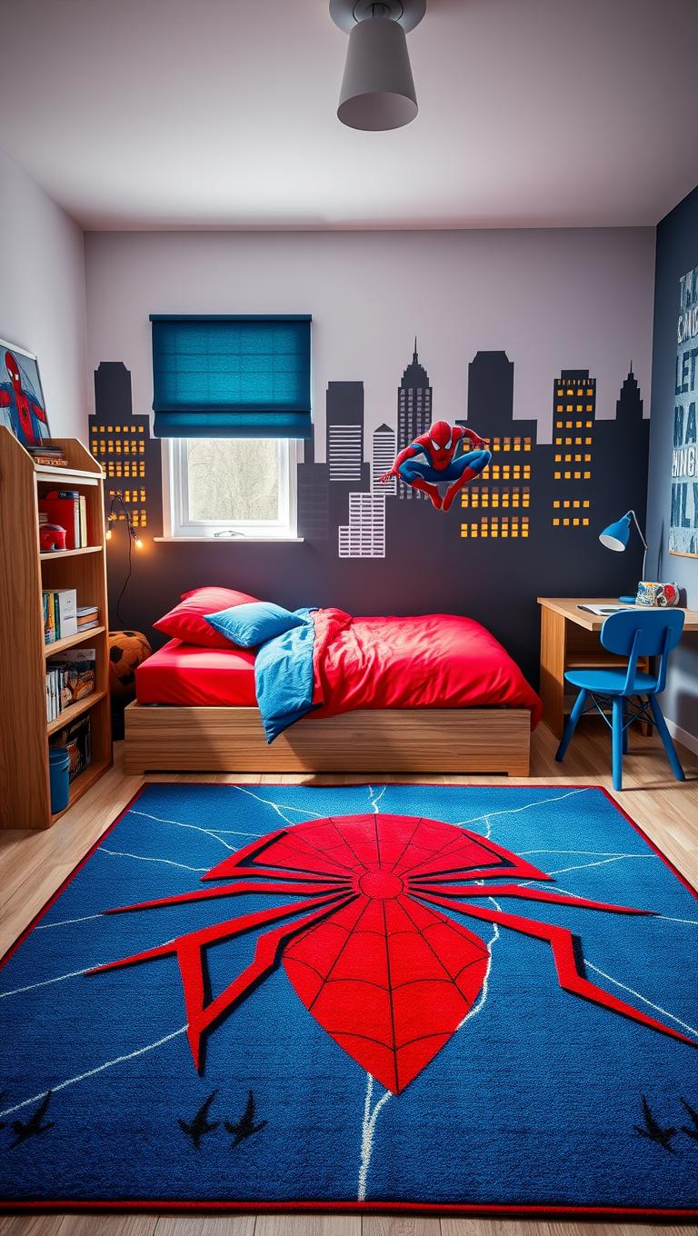 12. Lay down a Spider Man themed area rug to define the zone