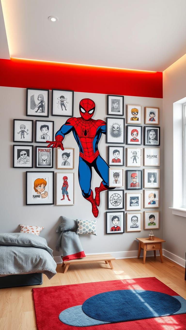 13. Create a photo gallery wall featuring Spider Man art