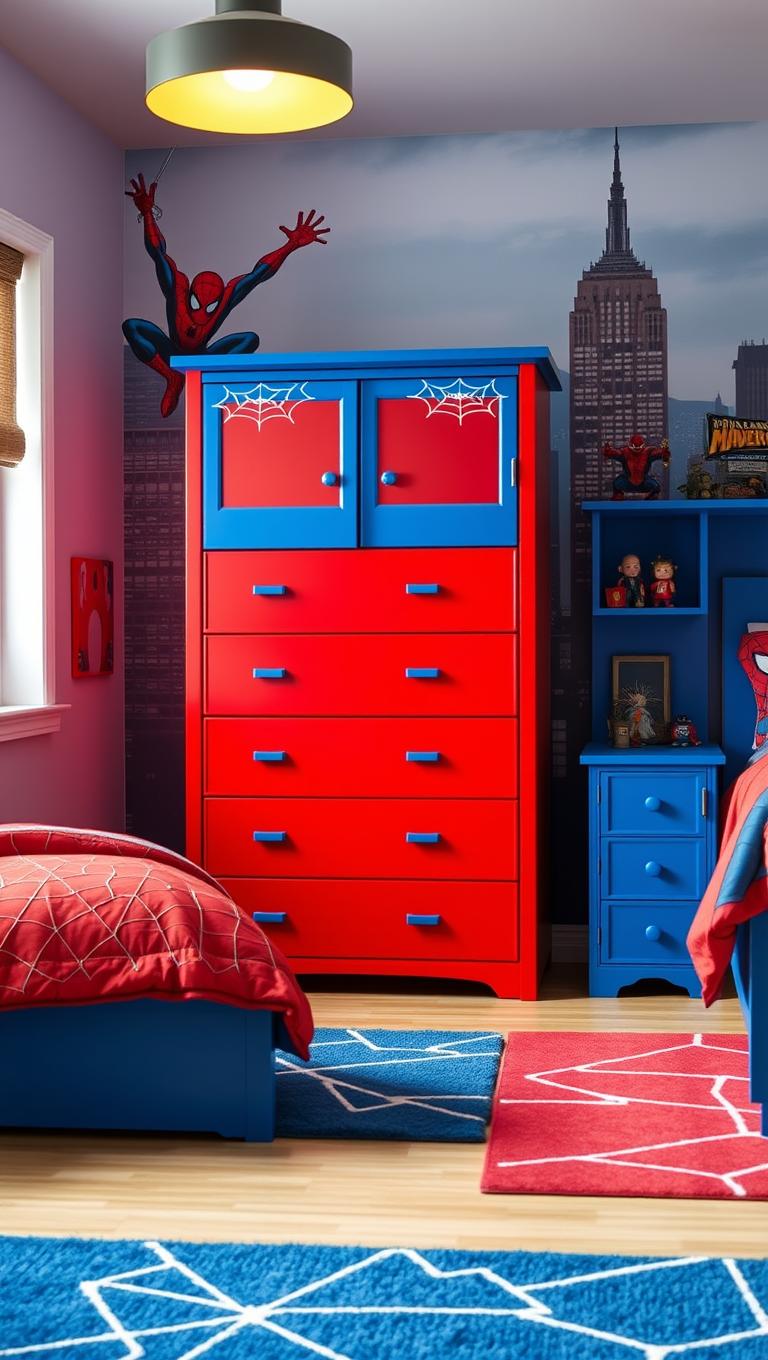 15. Outfit a tall dresser with red blue accents