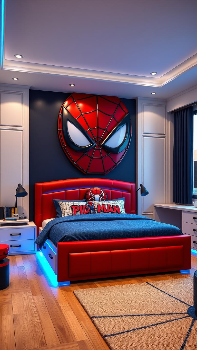 2. Design a Spider Man themed bed with a bold headboard